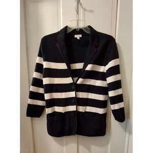 Talbots Petites Navy Blue White Striped Knit Blazer Cardigan Sweater MP Womens